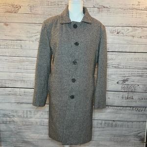 NEARKIN Women's Houndstooth Button up Jacket Trench Pockets Black/White Sz M